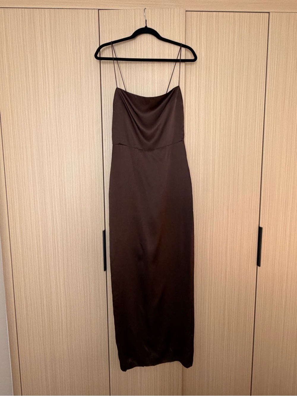 Reformation Brown Satin Slip Maxi Dress
